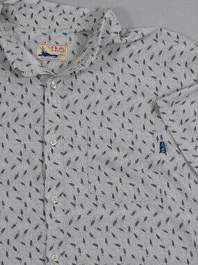 Huk Kona Performance Fishing Shirt XXL Gray Lure Print Button Down Short Sleeve